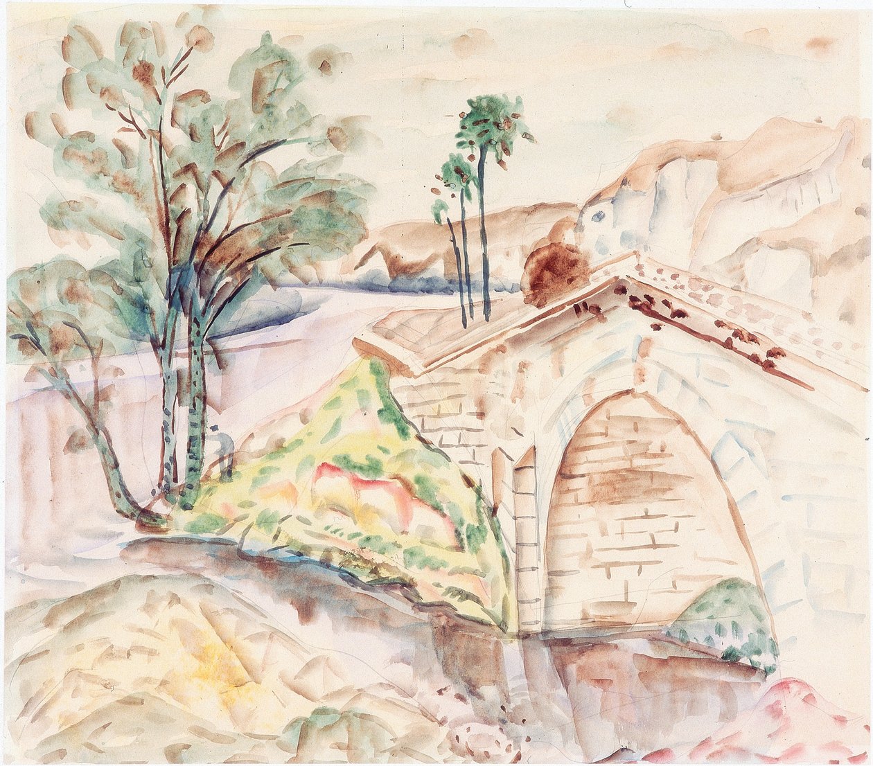 桥（纸板上的铅笔和水彩画） 作者 弗朗西斯·霍奇金斯