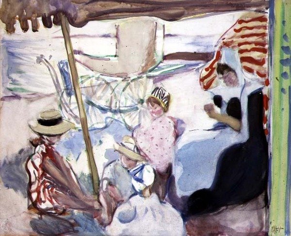 野餐》，约 1914 年（纸本水彩画） 作者 弗朗西斯·霍奇金斯