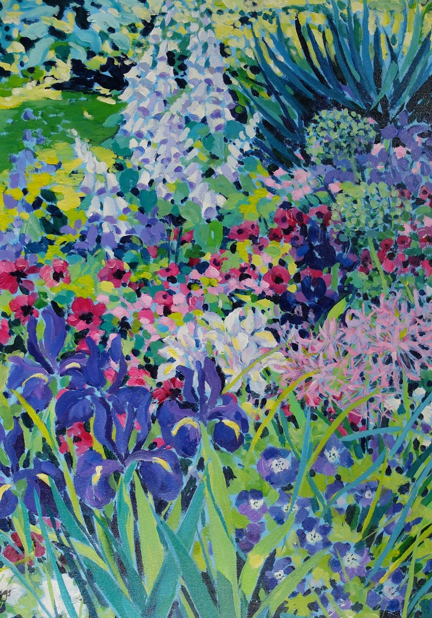 初夏边界（鸢尾花和白狐狸草），2022 年（丙烯酸画布） 作者 弗朗西斯·纳格斯