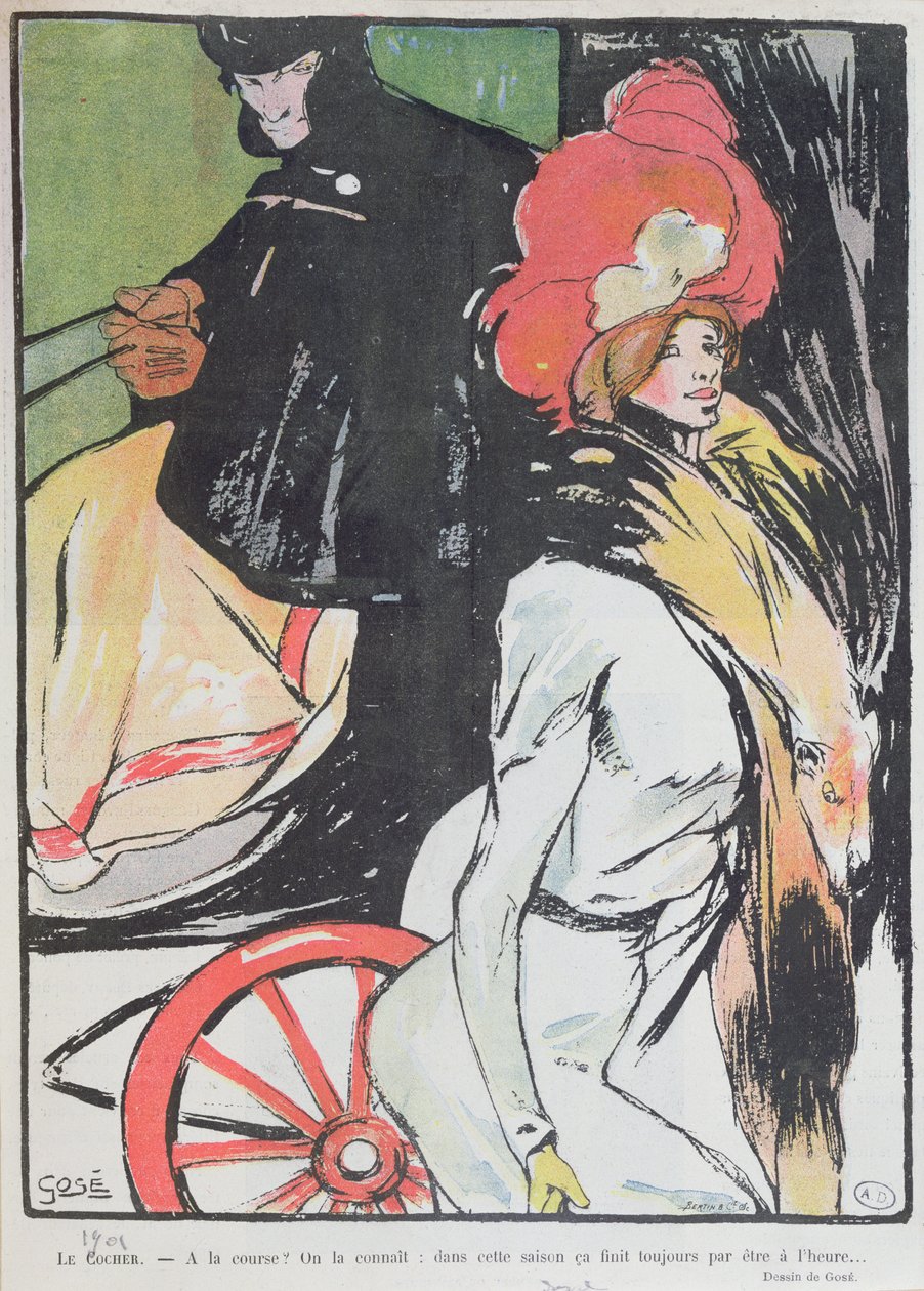 卡通描绘了一个有妓女的出租车司机，1901年 作者 弗朗西斯科·泽维尔·戈塞