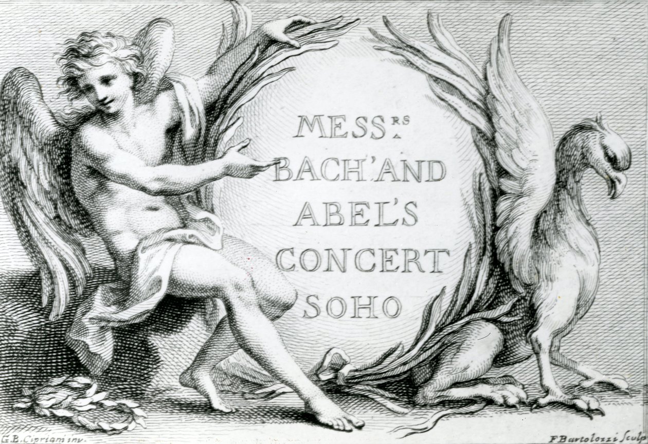 巴赫和亚伯的演唱会Soho，1870年（egraving） 作者 弗朗切斯科·巴托洛齐（Francesco Bartolozzi）