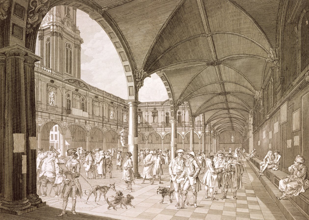 伦敦皇家交易所内部，1788年（铜雕刻） 作者 弗朗切斯科·巴托洛齐（Francesco Bartolozzi）