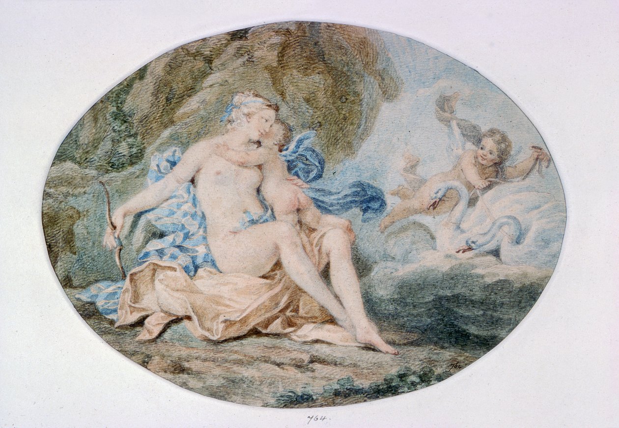 金星斜倚在铺满帷幔的岸边（水彩画） 作者 弗朗切斯科·巴托洛齐（Francesco Bartolozzi）