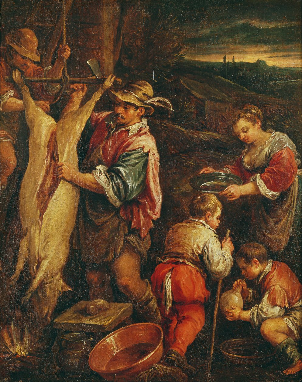 农民剥皮猪肉 作者 弗朗切斯科·巴萨诺（Francesco Bassano）