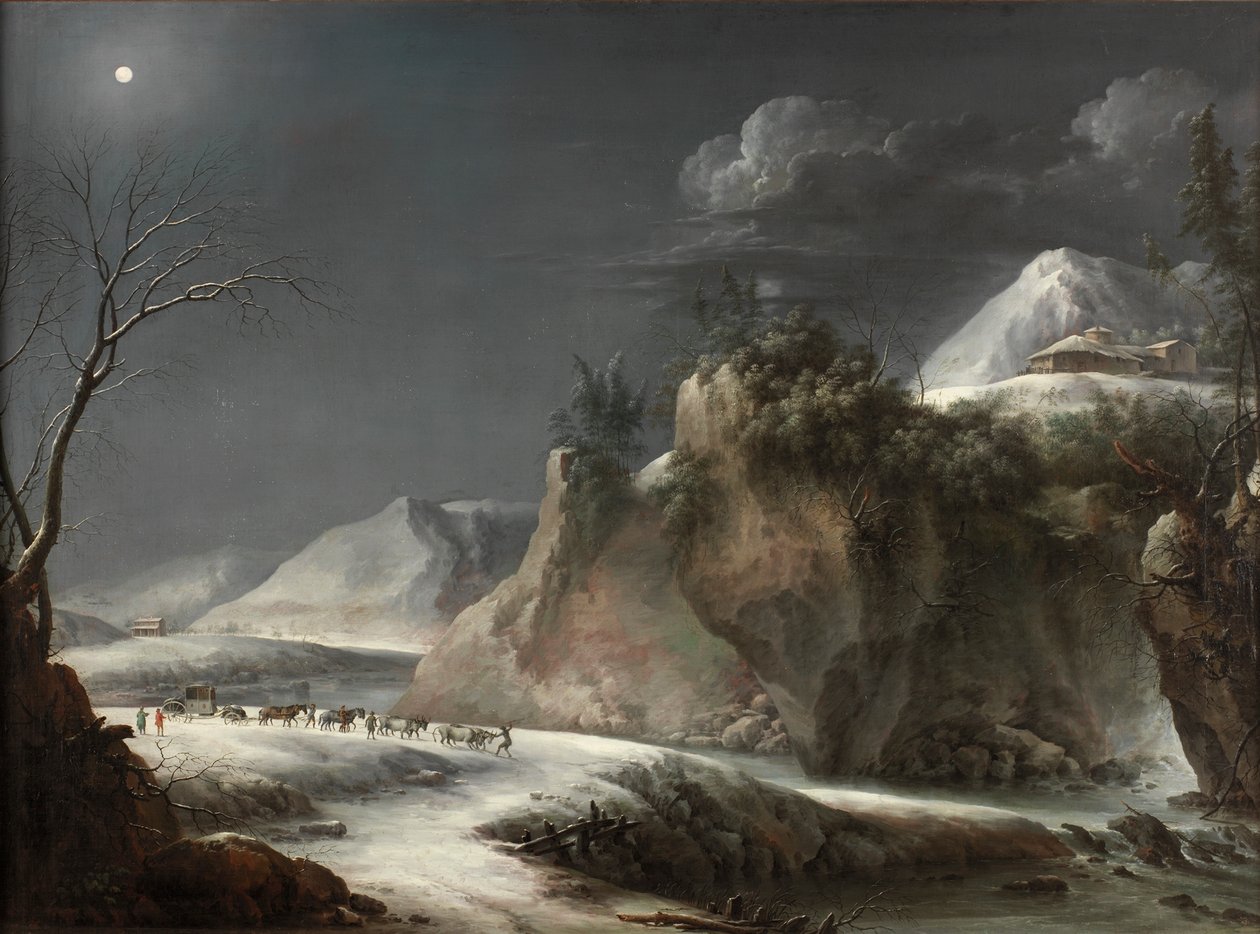 在意大利阿尔卑斯山的冬天场面，c.1735-1765 作者 弗朗切斯科·福斯基码头
