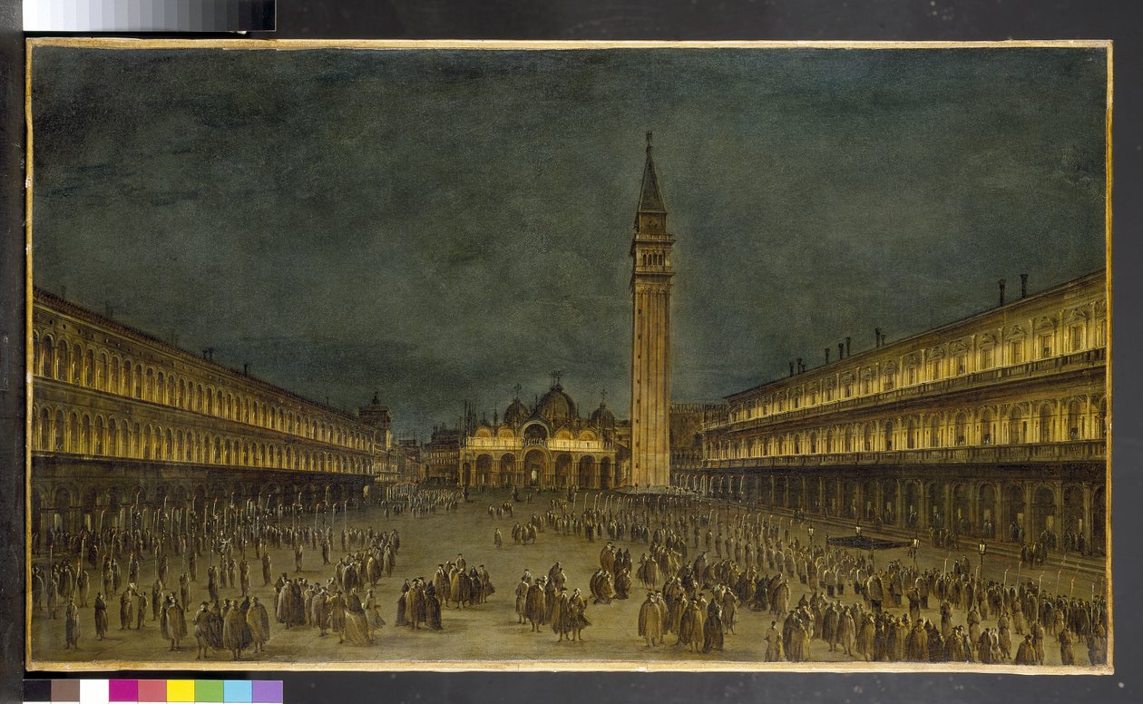 1750年至1750年在圣马可广场举行的夜间游行 作者 弗朗切斯科·瓜迪（Francesco Guardi）