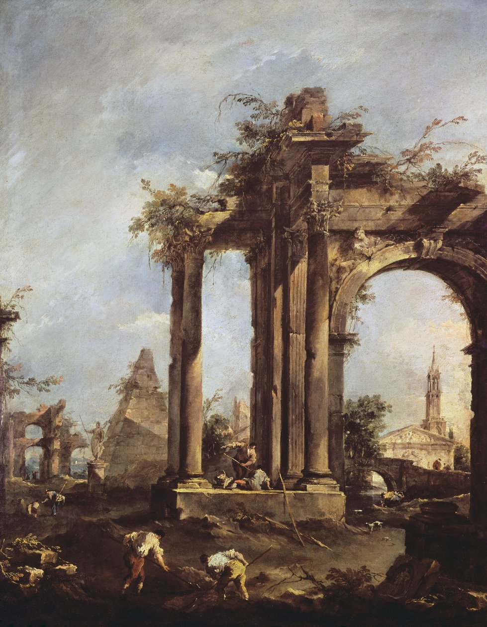 曲线与罗马废墟，金字塔和数字，1760-70 作者 弗朗切斯科·瓜迪（Francesco Guardi）