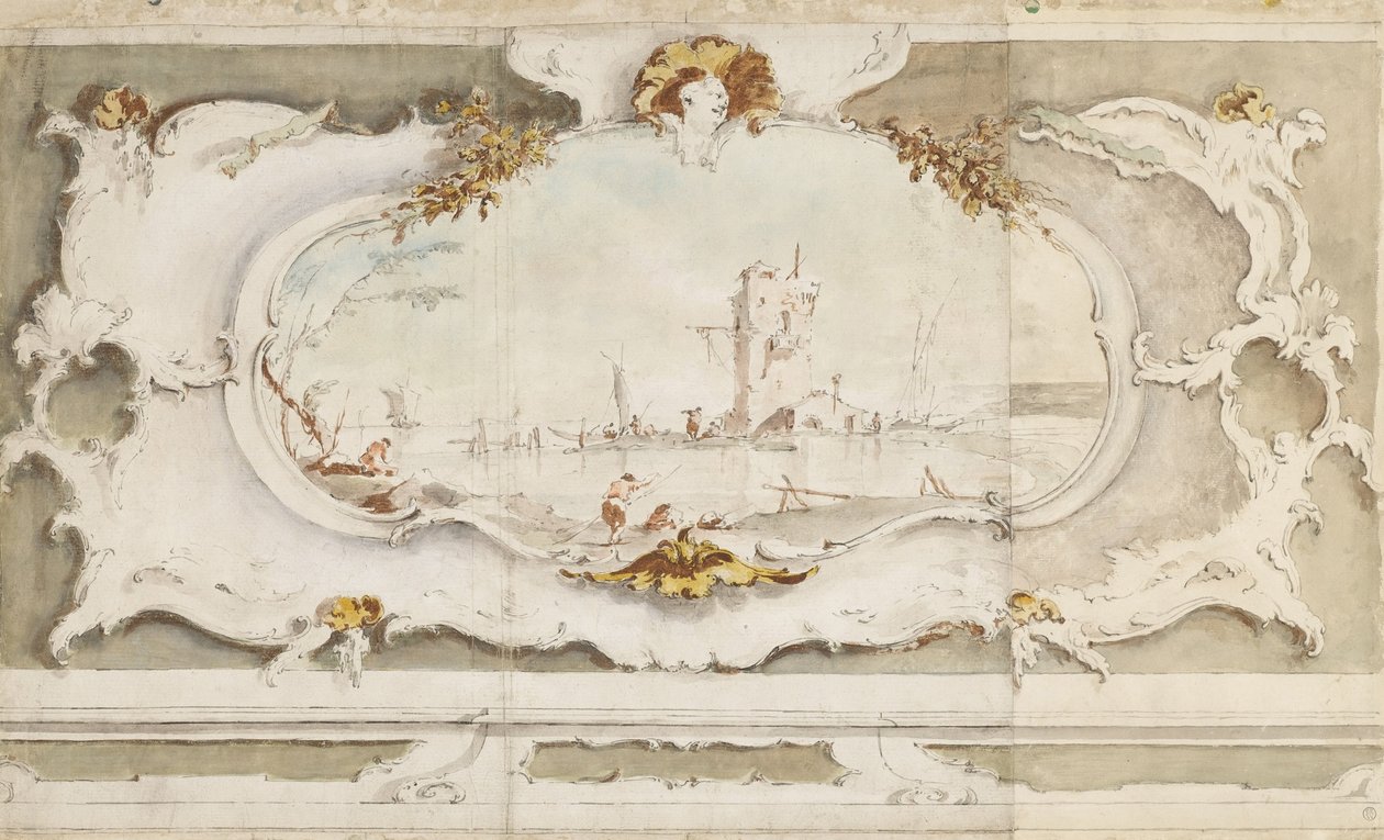 装饰漩涡花饰与景观 作者 弗朗切斯科·瓜迪（Francesco Guardi）