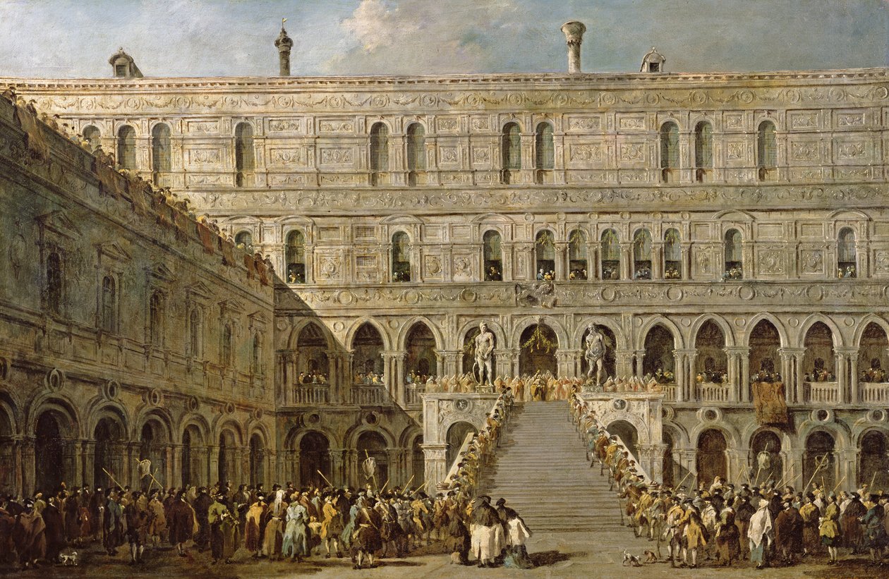 威尼斯总督在公爵宫的Scala dei Giganti的加冕礼 作者 弗朗切斯科·瓜迪（Francesco Guardi）