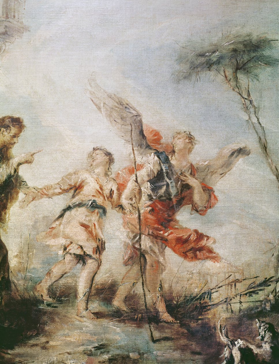 托比亚斯和天使的离开，托比亚斯和天使的细节，1752年 作者 弗朗切斯科·瓜迪（Francesco Guardi）