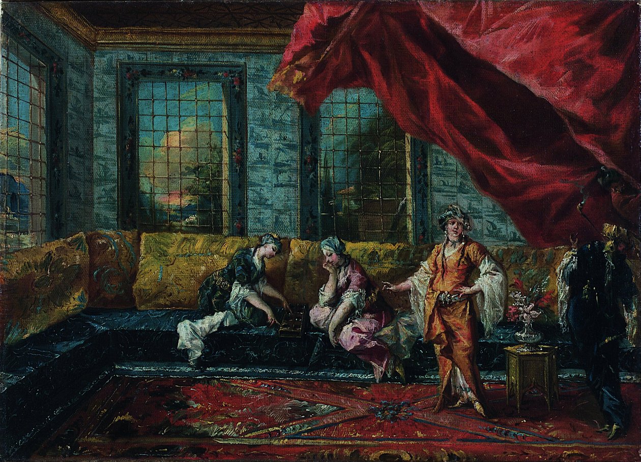 两个Odalisques在后宫玩Mancala 作者 弗朗切斯科·瓜迪（Francesco Guardi）