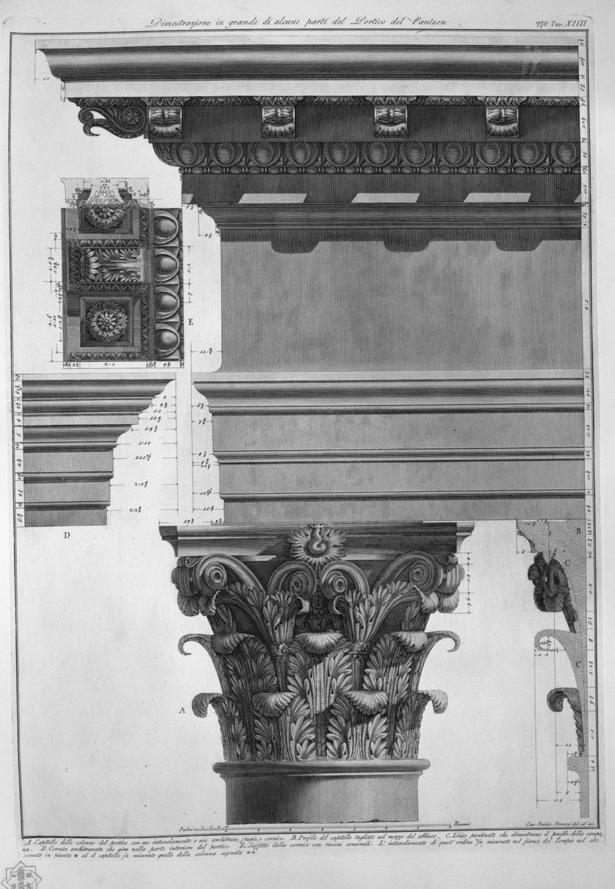 Portico del Panteon的一些部分的大型演示 作者 弗朗切斯科·皮拉内西（Francesco Piranesi）