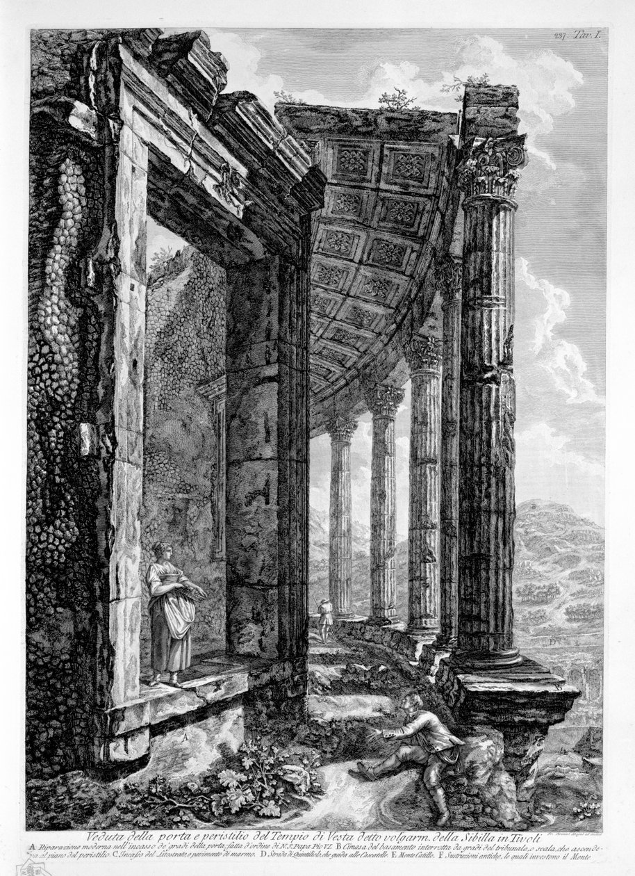 Vesta寺庙的门和peristyle的看法叫volgarm。 Tivoli中的Sibyl 作者 弗朗切斯科·皮拉内西（Francesco Piranesi）