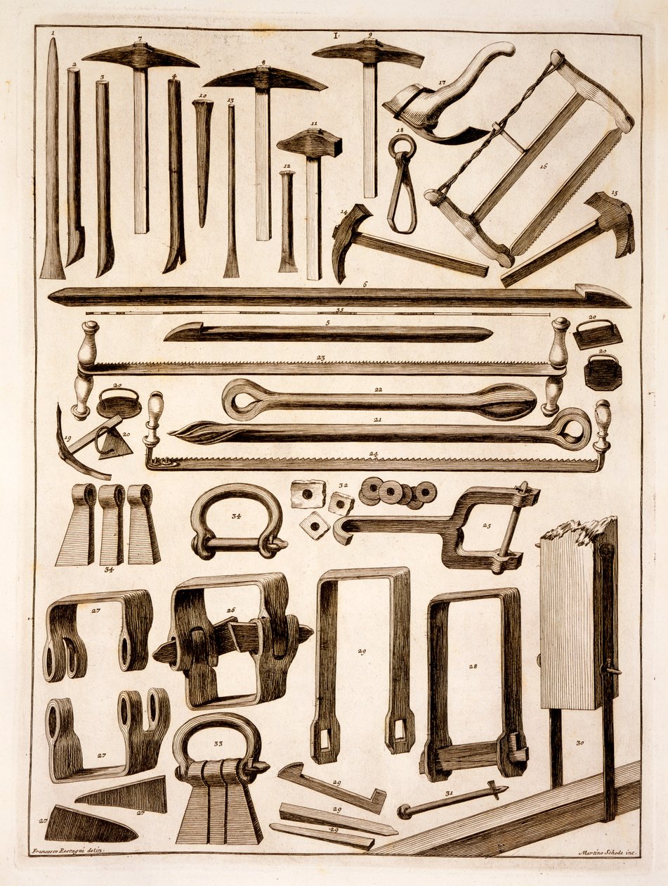 建筑工具，由Martino Schede雕刻而成 作者 弗朗切斯科·罗斯塔尼（Francesco Rostagni）