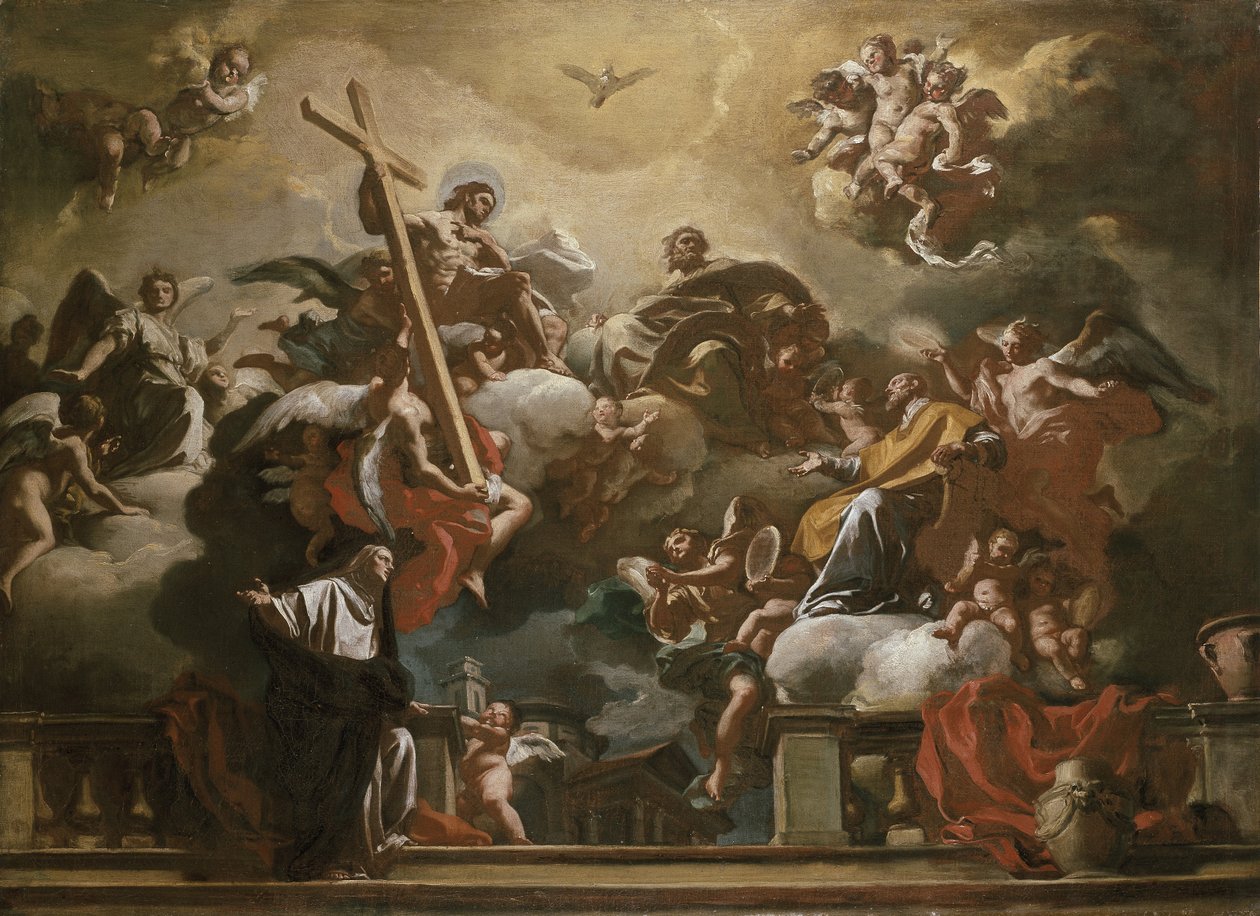 SS的三位一体的愿景。 Philip Neri和Francesca Romana，18世纪 作者 弗朗切斯科·索利米娜（Francesco Solimena）