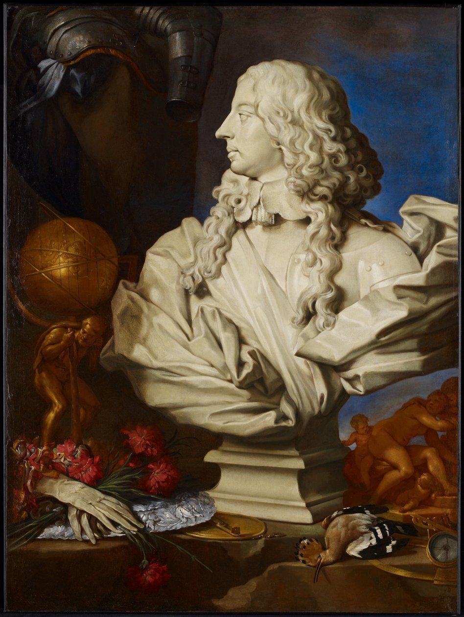 与Bernini&39;s Francis I d&39;Este的半身像的寓言静物 作者 弗朗西斯科·斯特林卡（Francesco Stringa）