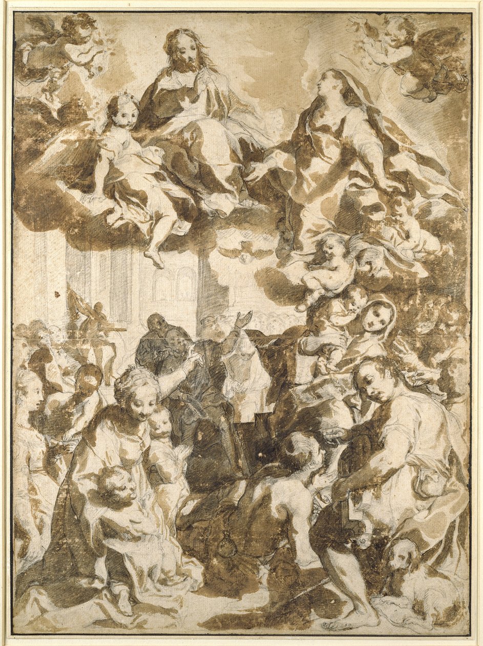 巴洛西之后的Madonna del Popolo（黑色粉笔，米色纸上带褐色水洗） 作者 弗朗切斯科·范尼（Francesco Vanni）