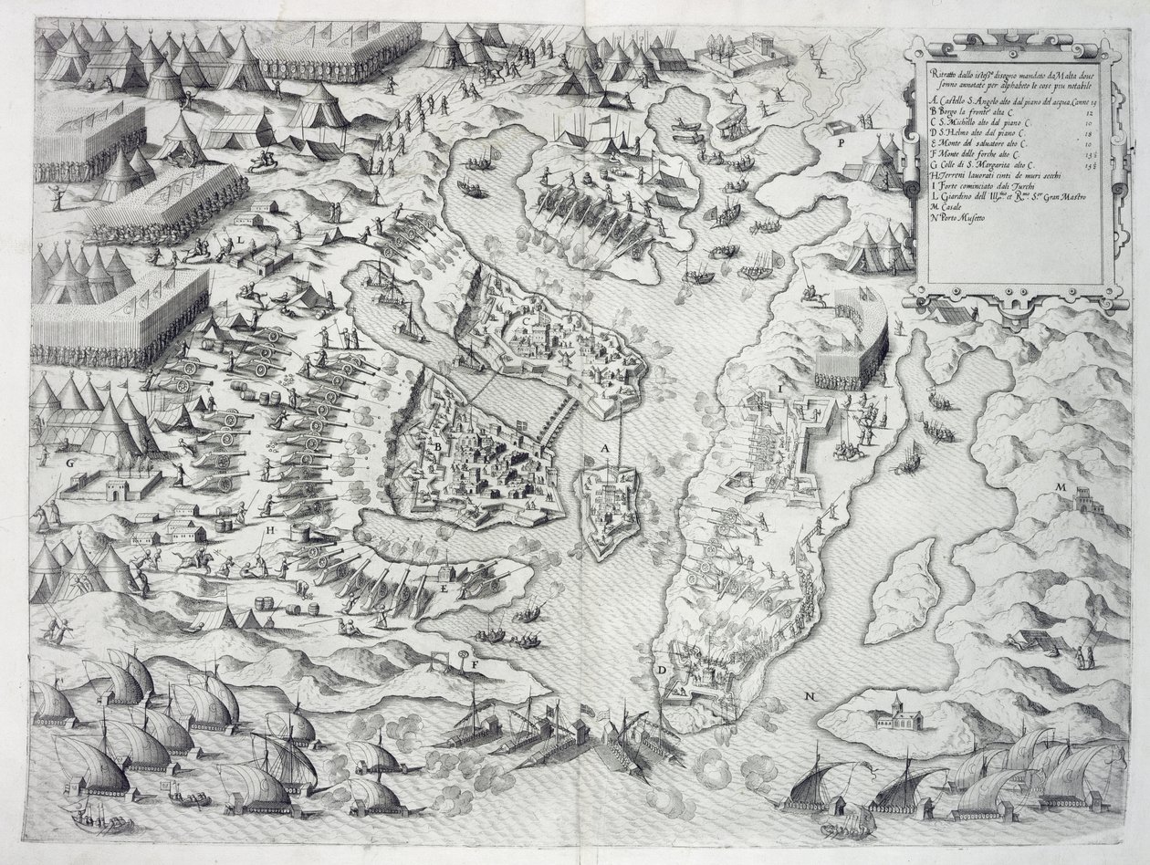 1551年出版的“Della Architettura Militare”中，马耳他被Inidel围困 作者 弗朗切斯科·德·马尔基（Francesco de Marchi）