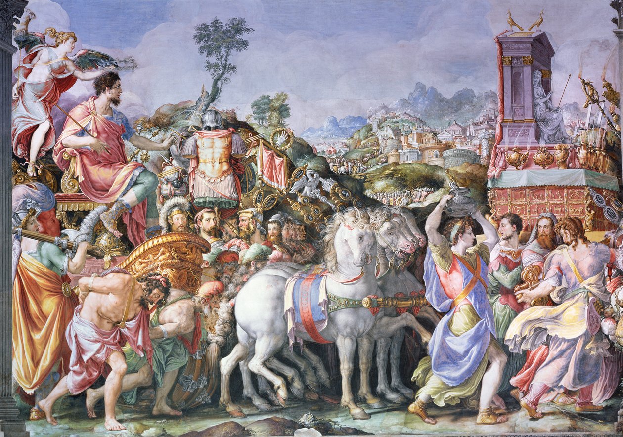 Marcus Furius Camillus（公元前447-365）的胜利，来自Sala dell&39;Udienza，1545年（修复后）（见85158） 作者 弗朗西斯科·德·罗西·萨尔维亚蒂·切奇诺