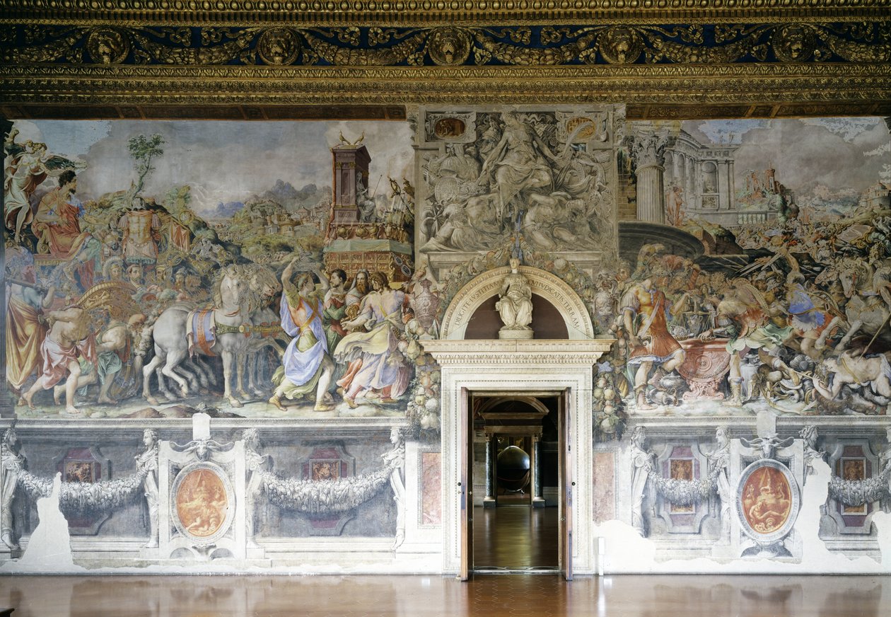 在Sala dell&39;Udienza的墙壁上放置了Camillus和Camillus的胜利壁画，禁止黄金称重，1545 作者 弗朗西斯科·德·罗西·萨尔维亚蒂·切奇诺