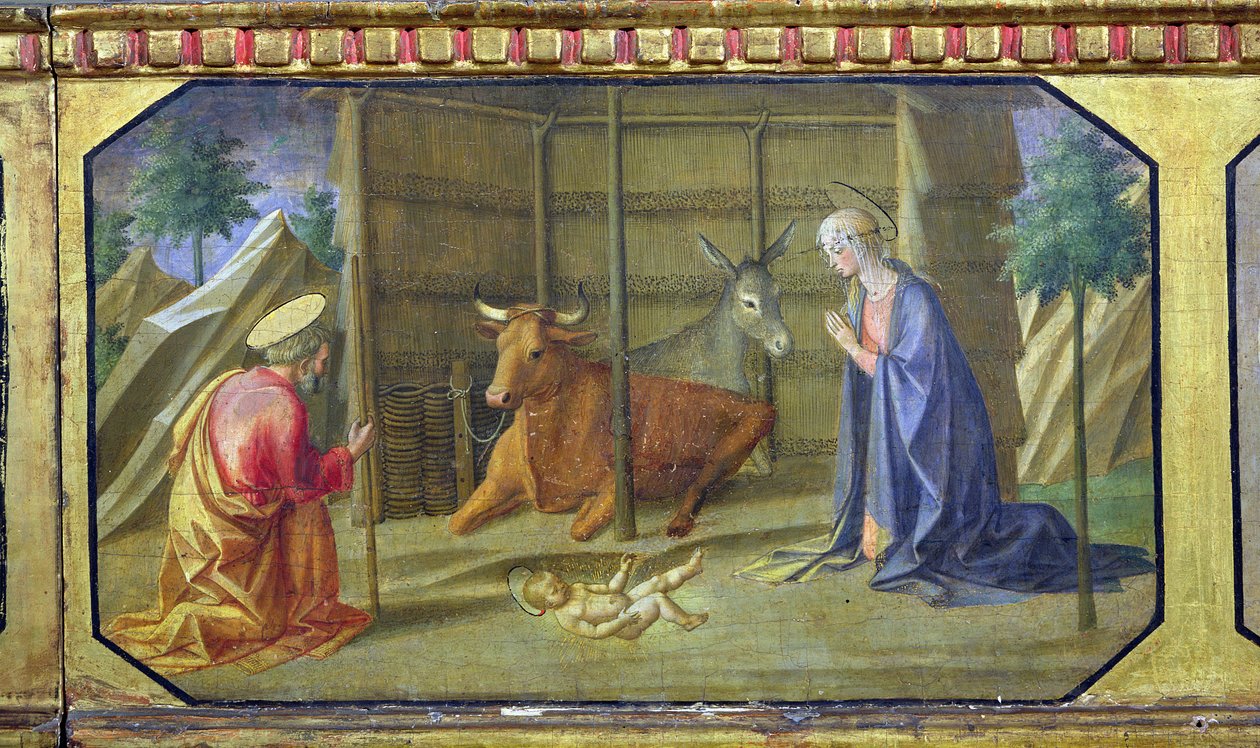 来自麦当娜和儿童的前身小组的详细信息由Filippo Lippi（c.1406-69）（小组中的蛋彩画）（参见85689,85691和85693） 作者 弗朗切斯科·迪·斯特凡诺·佩塞利诺