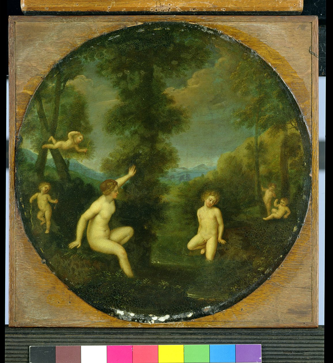 仙女萨尔马西斯和雌雄同体（铜版油画） 作者 Francesco（工作室）Albani