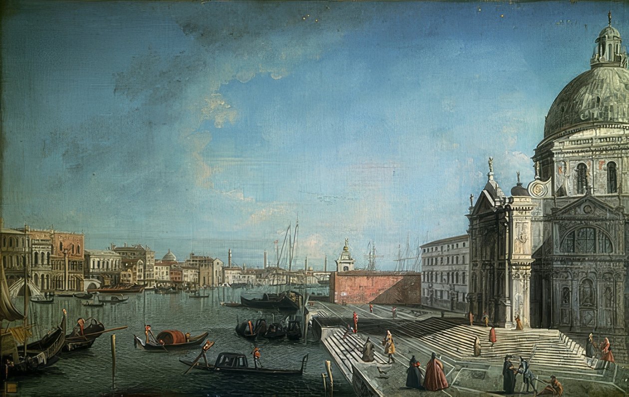 大运河的看法从Ponte degli Scalzi的。大约1735-1740年。在右边的圣玛丽亚纳扎雷斯（Scalzi）教堂 作者 弗朗西斯科·阿尔博托
