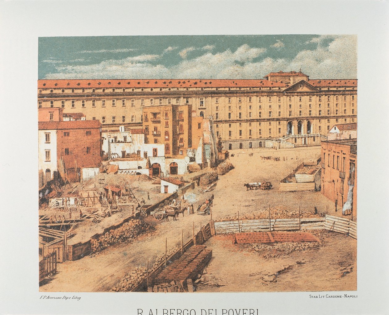 意大利，那不勒斯，Albergo dei Poveri（穷人临终关怀中心）1889 年（石版画） 作者 弗朗切斯科·阿维萨诺
