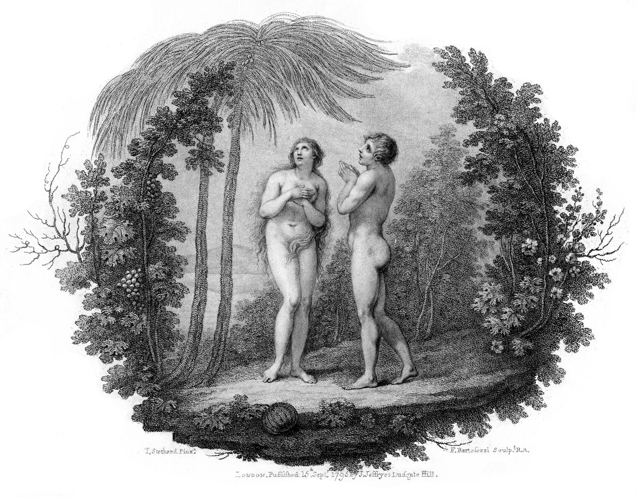 亚当和夏娃，1796年。 作者 弗朗切斯科·巴托洛齐（Francesco Bartolozzi）