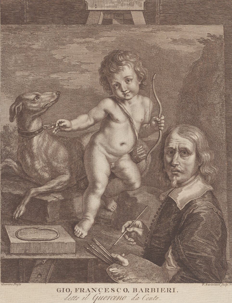 Guercino自画像，1790-99年。 作者 弗朗切斯科·巴托洛齐（Francesco Bartolozzi）