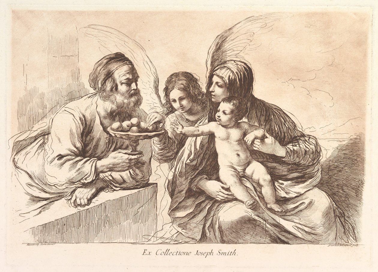 神圣的家庭和一个向基督儿童提供水果的天使：Raccolta di alcuni disegni..., 1764. 作者 弗朗切斯科·巴托洛齐（Francesco Bartolozzi）