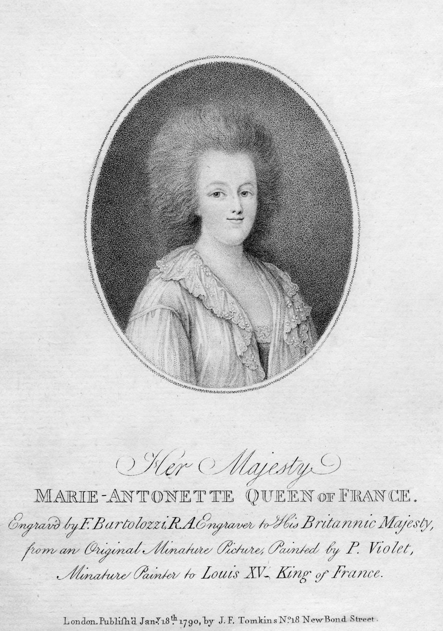 玛丽·安托瓦内特（Marie Antoinette），法国路易十六皇后，1790年。 作者 弗朗切斯科·巴托洛齐（Francesco Bartolozzi）