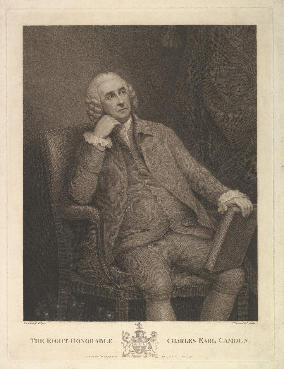 正确的查尔斯·普拉特（Charles Pratt），第一任伯爵·卡姆登（Earl Camden），1795年任总理 作者 弗朗切斯科·巴托洛齐（Francesco Bartolozzi）