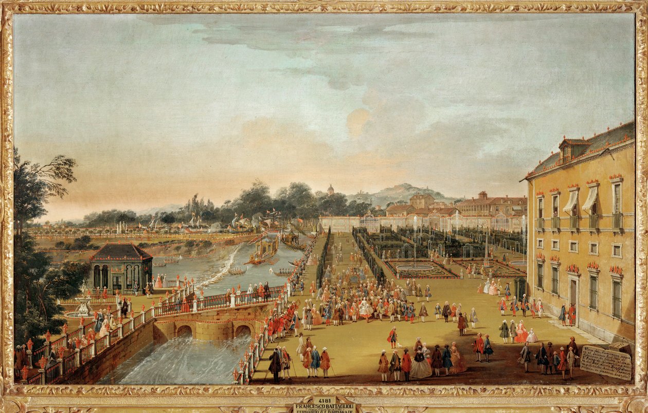 西班牙国王费迪南德六世和王后芭芭拉-布拉甘扎及其宾客在阿兰胡埃斯宫花园（布面油画） 作者 弗朗西斯科·巴塔廖利