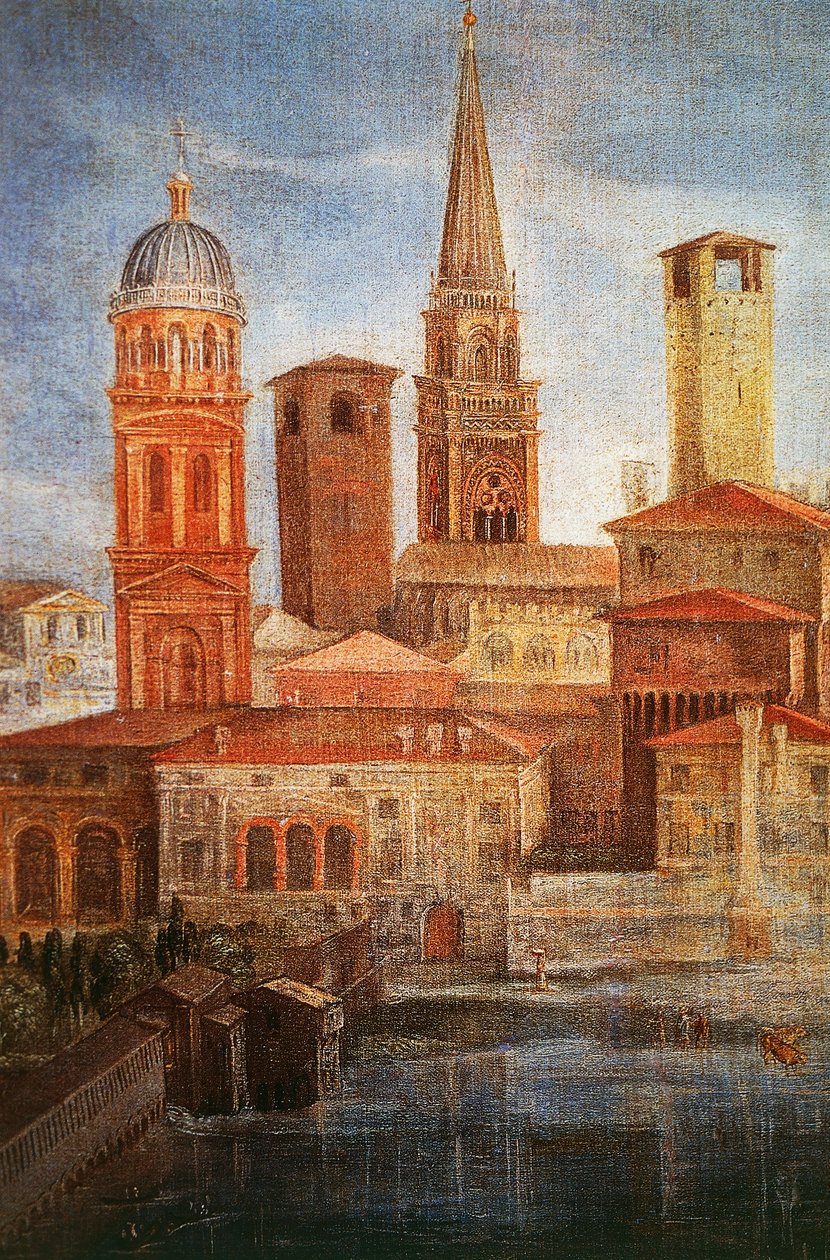 曼图亚风景，圣方济各向圣母玛利亚祈祷结束流行病的细节，约1618年由弗朗西斯科-博尔加尼（1557-1624）创作，322x197厘米，布面油画 作者 弗朗切斯科·波哥尼（Francesco Borgani）