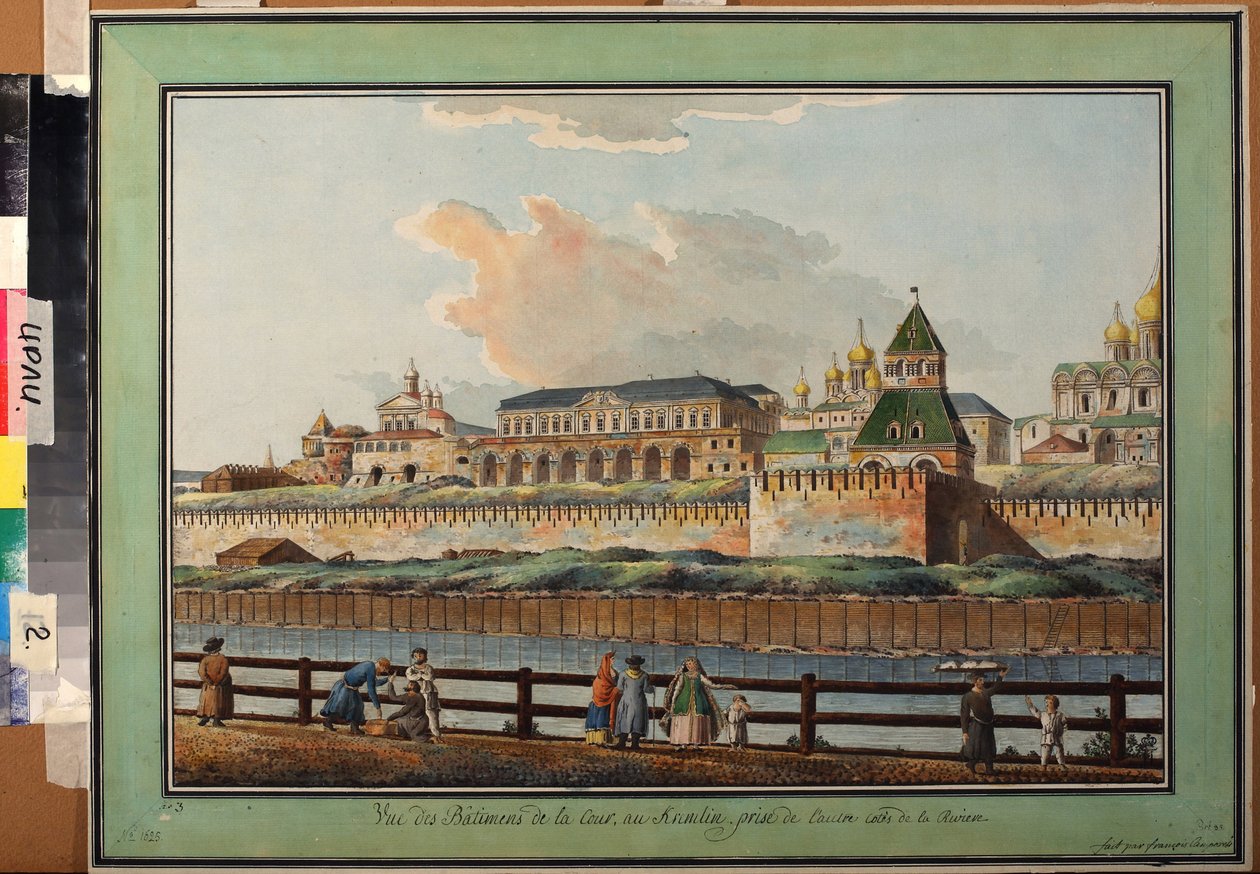 Vue du palais du Kremlin a Moscou depuis la rive de la Moscova - Francesco Camporesi（1747-1831 年）的作品，纸上水彩画，约 1780 年（从莫斯科河远眺冬季克里姆林宫，Francesco Camporesi 的纸上水彩画） - Institut of Rus 作者 弗朗切斯科·坎波雷西（Francesco Camporesi）