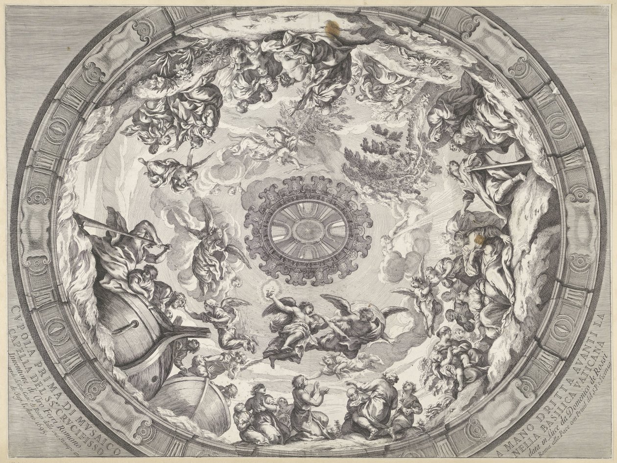 带有《旧约》人物和天使的圆顶装饰
Cupola prima di musaico capella del SS.mo Crucifisso (...) （物品上的标题）
圣彼得大教堂的圆顶装饰（系列标题） 作者 弗朗切斯科·法拉昂·阿奎拉