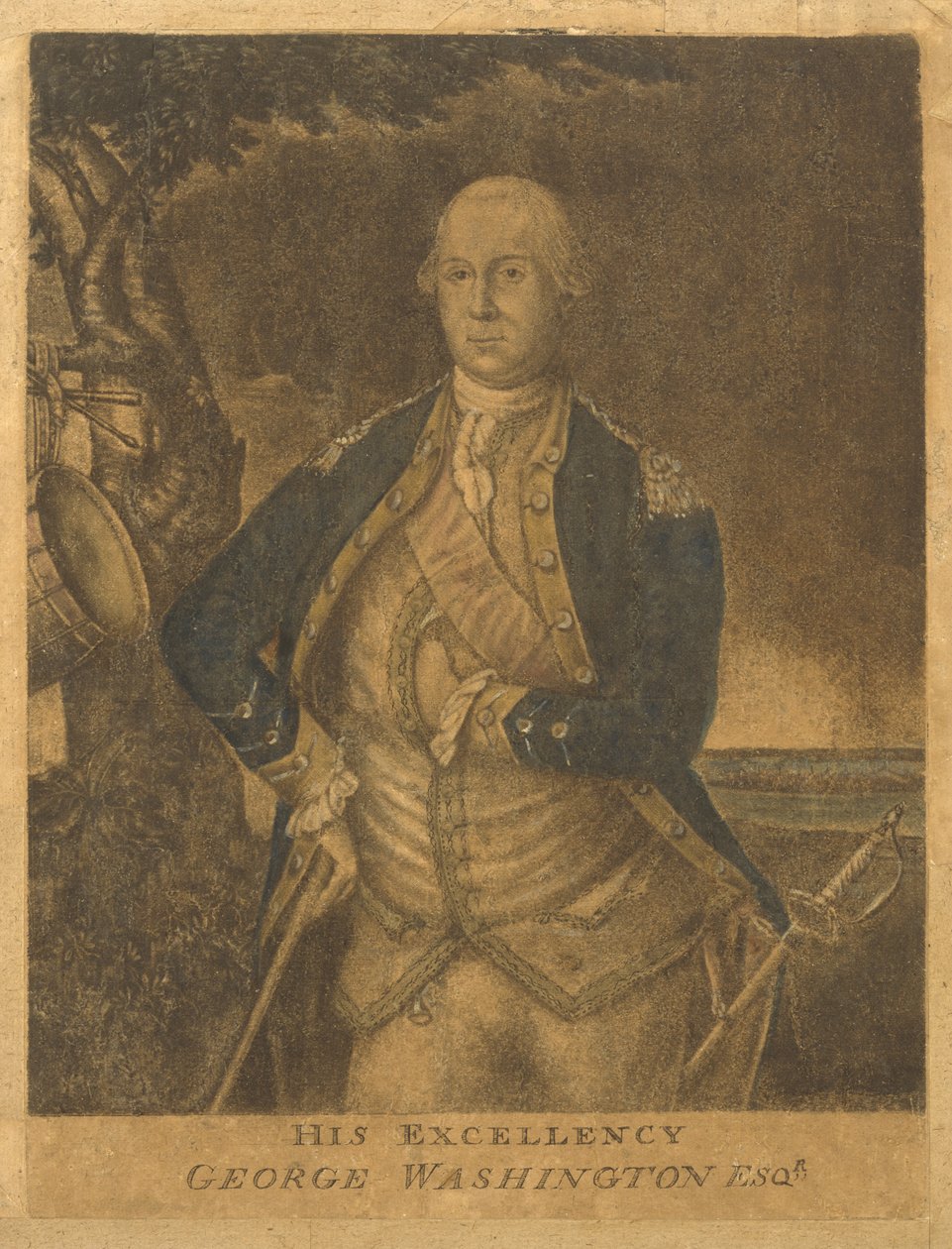 乔治·华盛顿 Esqr. 阁下，c. 1776 (mezzotint) 作者 弗朗切斯科·费尔戈拉（Francesco Fergola）