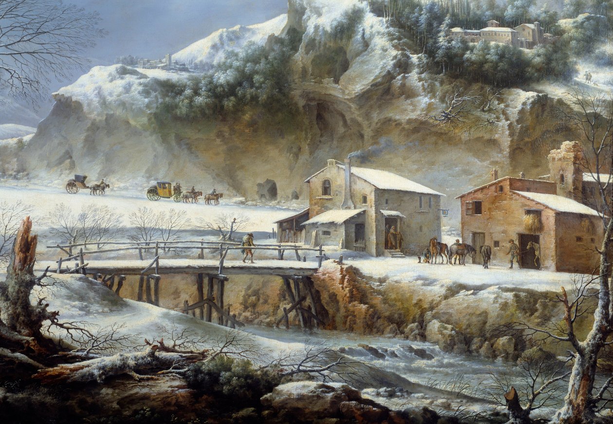 停在客栈。 Francesco Foschi 的绘画 (? - 1805) Ec。 意大利语。 作者 弗朗切斯科·福斯基（Francesco Foschi）