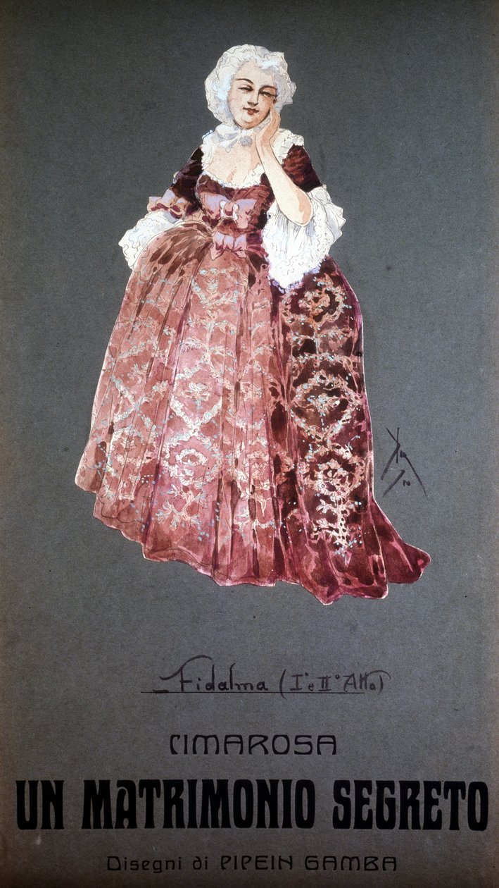 Character “” Fidalma”” in “” Secret Marriage”” (matrimonio Segreto) by Domenico Cimarosa (1749 - 1801). Costume of F. Gamba - Scala of Milan 作者 弗朗切斯科·甘巴（Francesco Gamba）