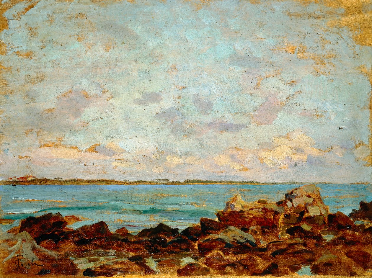弗朗切斯科-吉奥里（1846-1922 年）的 Castiglioncello，油画，27x36 厘米 作者 弗朗西斯科·吉奥利