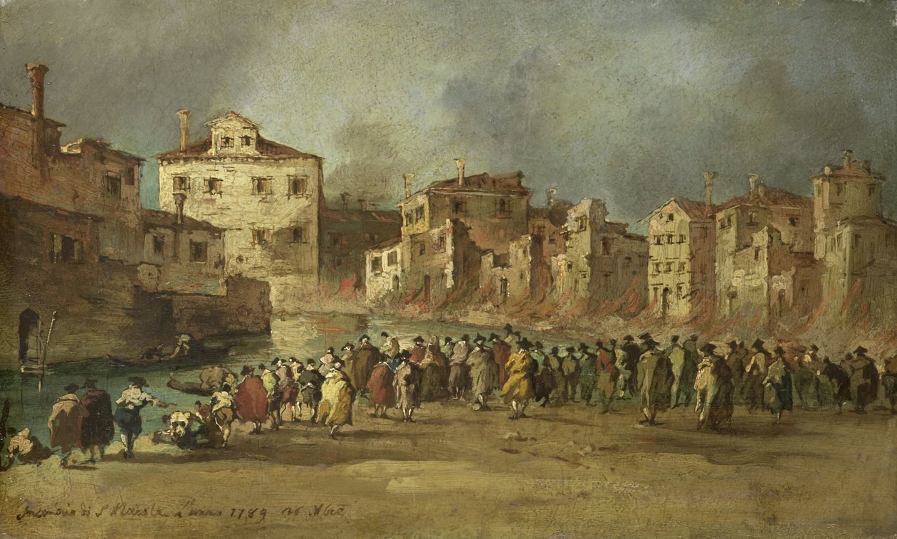 威尼斯圣马尔库拉街区的火灾，1789 年 11 月 28 日 作者 Francesco Guardi（复制后）