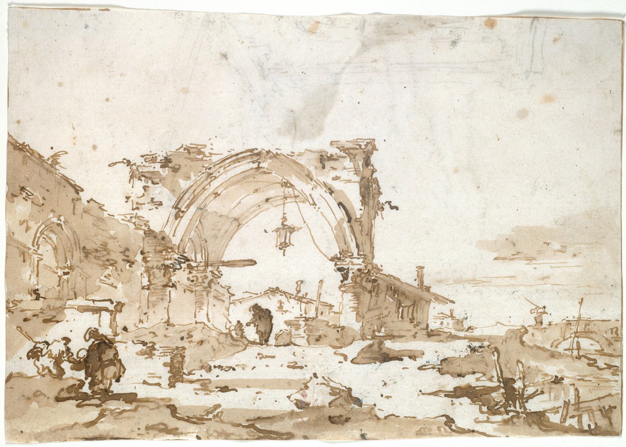 与被毁坏的哥特式拱门的随想曲 作者 弗朗切斯科·瓜迪（Francesco Guardi）