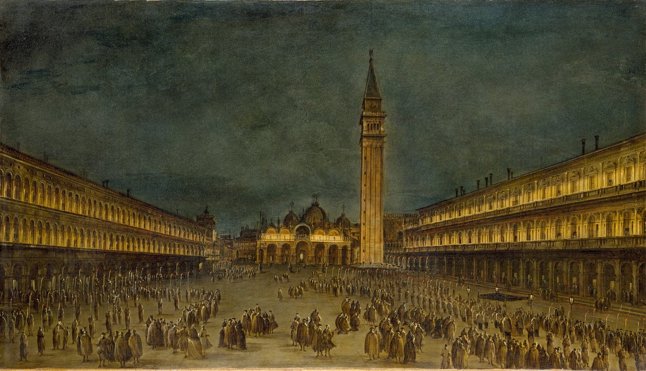 圣马可广场上的夜间游行，约1755年 作者 弗朗切斯科·瓜迪（Francesco Guardi）