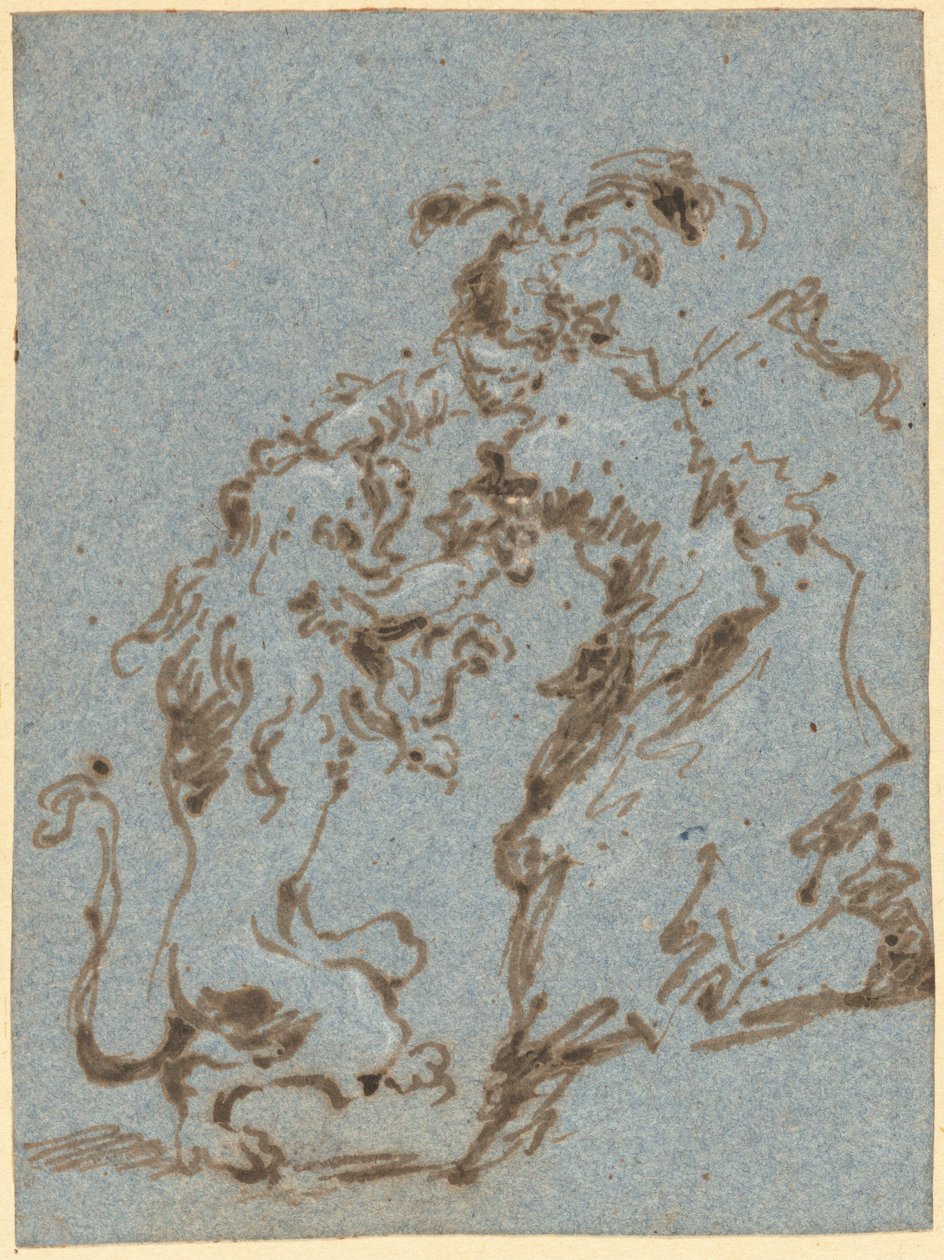 一个衣着优雅的女人与一只狮子搏斗 作者 弗朗切斯科·瓜迪（Francesco Guardi）