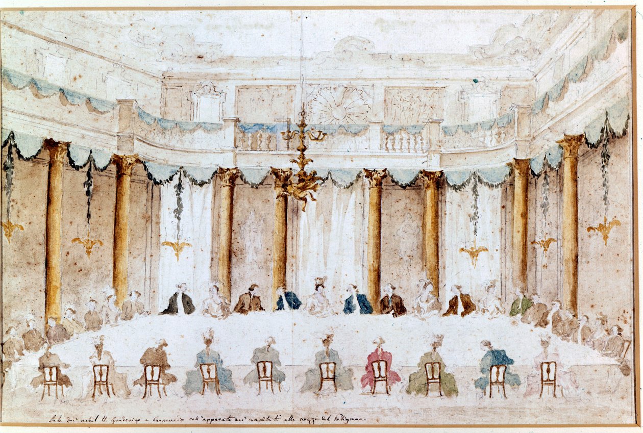 波利尼亚克婚礼的宴会。 Francesco Guardi (1712 - 1793) 的绘画。 作者 弗朗切斯科·瓜迪（Francesco Guardi）