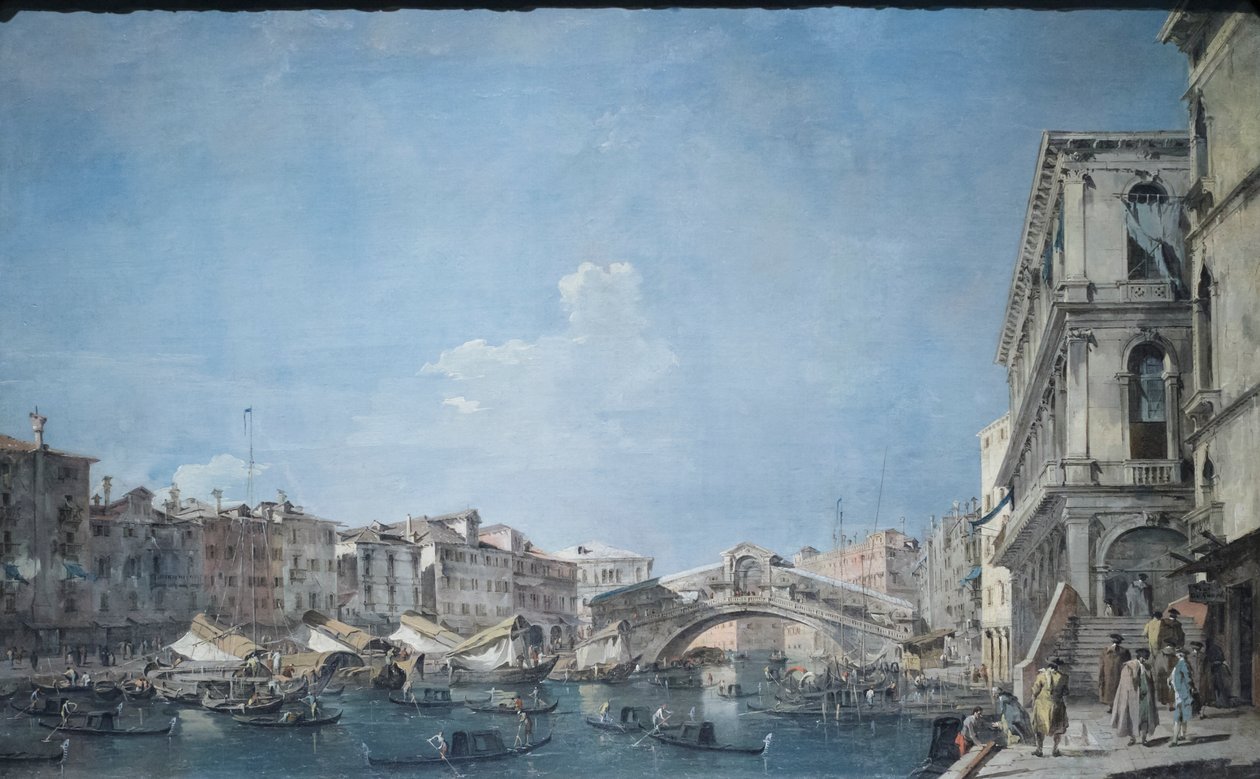 里亚托桥上的大运河，约 1780-90 年（布面油画） 作者 弗朗切斯科·瓜迪（Francesco Guardi）