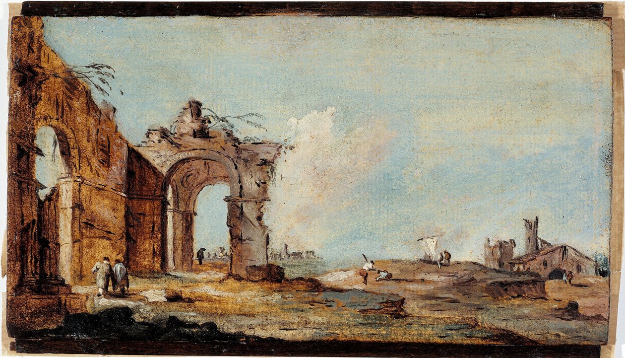 卡普里斯，有残破的拱门和渔民的房屋 作者 弗朗切斯科·瓜迪（Francesco Guardi）