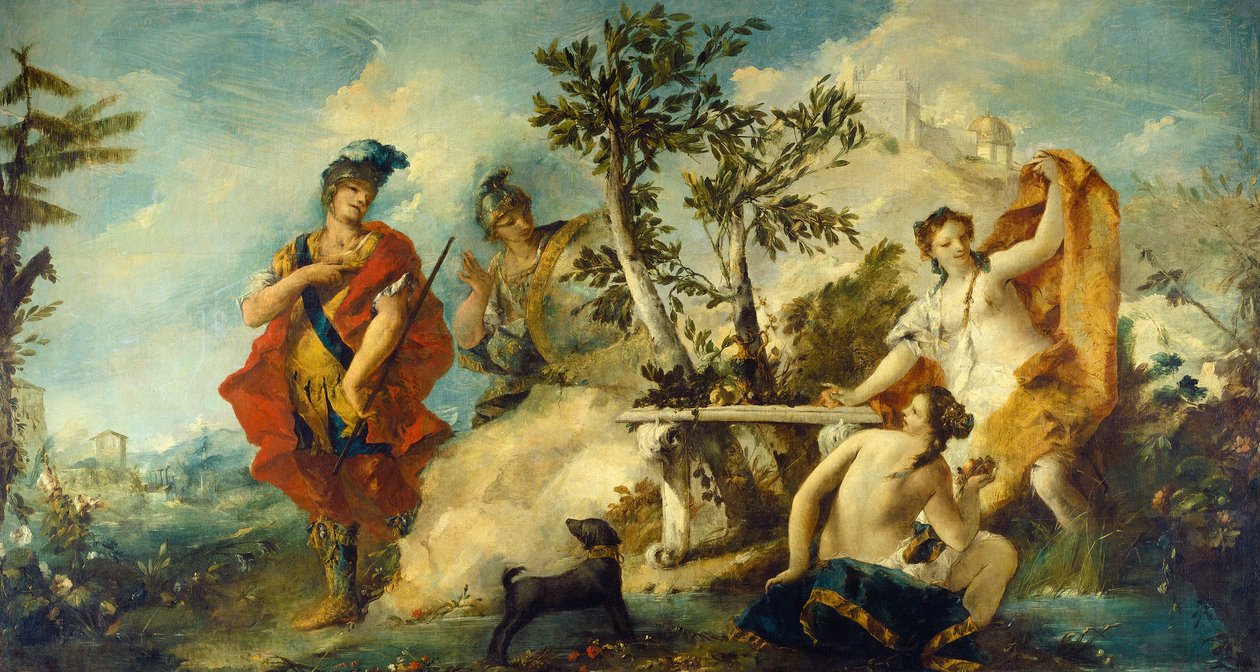 卡罗和乌巴多抵制阿米达仙女的魅力，1750-1755年 作者 弗朗切斯科·瓜迪（Francesco Guardi）
