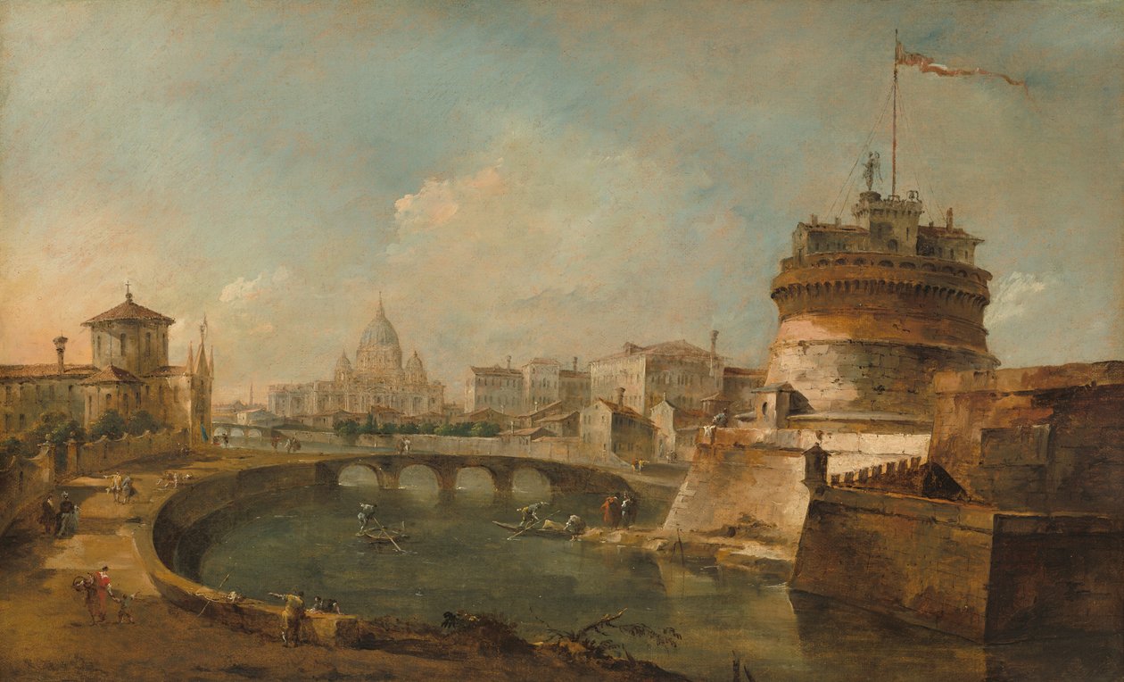 罗马圣安杰洛城堡的梦幻般的景色 作者 弗朗切斯科·瓜迪（Francesco Guardi）